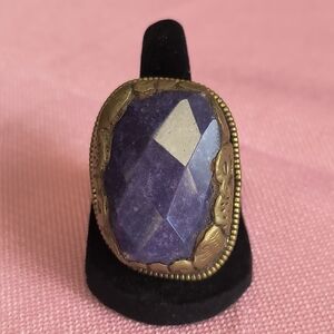 Purple LABRADORITE GEMSTONE TIBETAN  DESIGN Adjustable RING